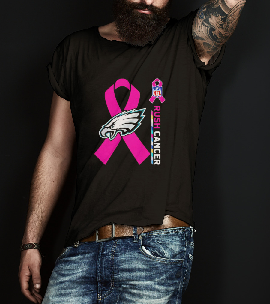Philadelphia Eagles NFL Pink Ribbon Rush Cancer T-Shirt