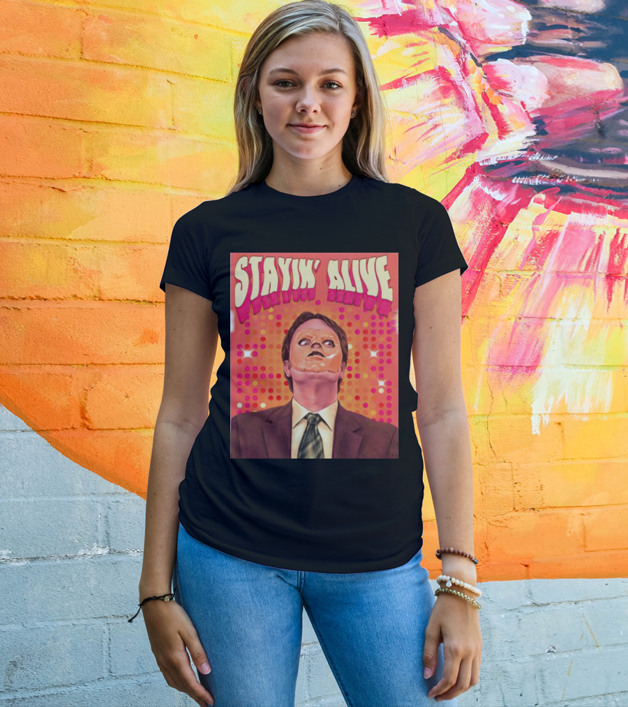 Stayin' Alive Dwight Schrute Retro Disco T-Shirt
