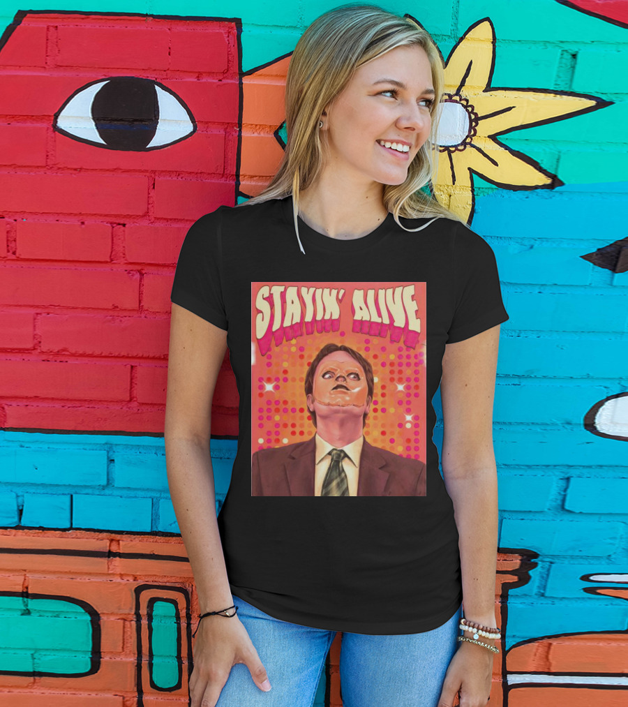 Stayin' Alive Dwight Schrute Retro Disco T-Shirt
