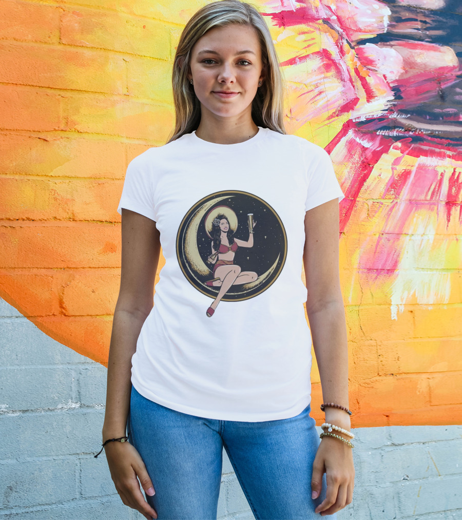 Moon Lady With Beer In Red Bikini Sitting On Crescent T-Shirt