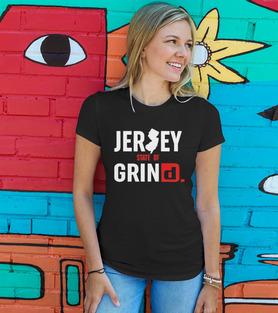 Jersey State Of Grind New Jersey Map Outline Typography T-Shirt