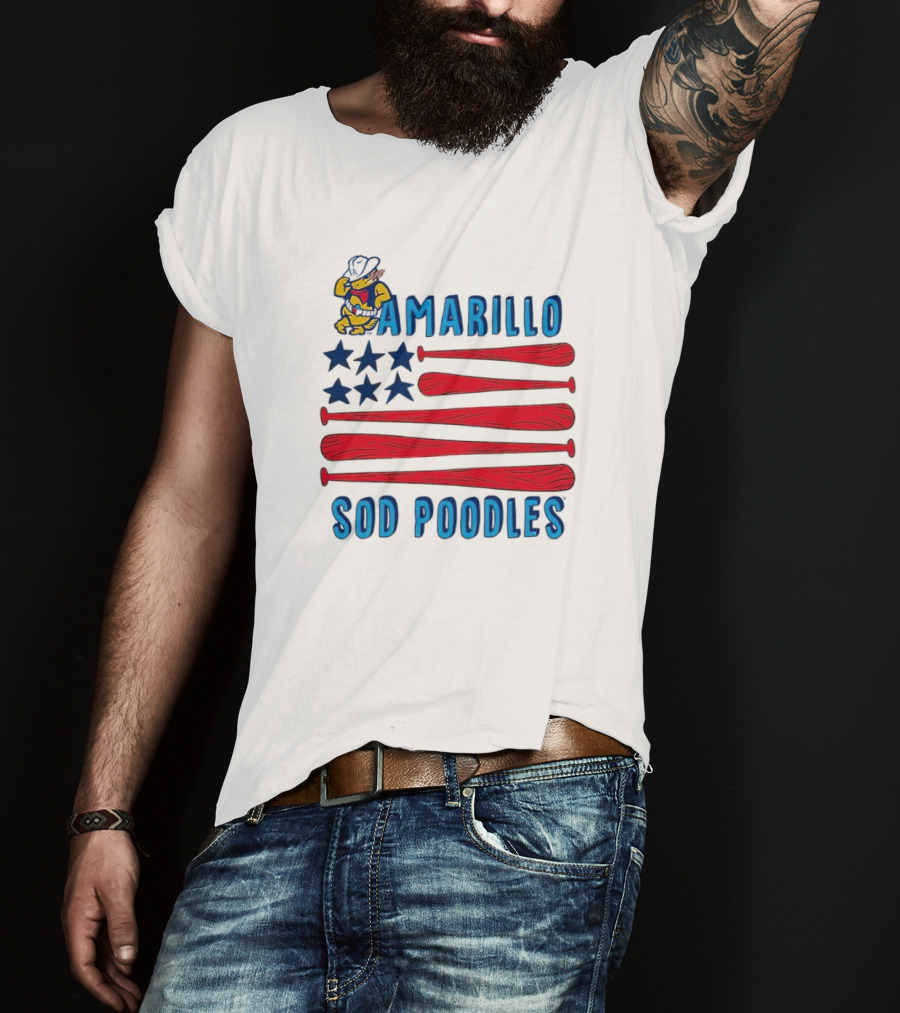 Amarillo Sod Poodles American Flag With Baseball Bats And Stars T-Shirt