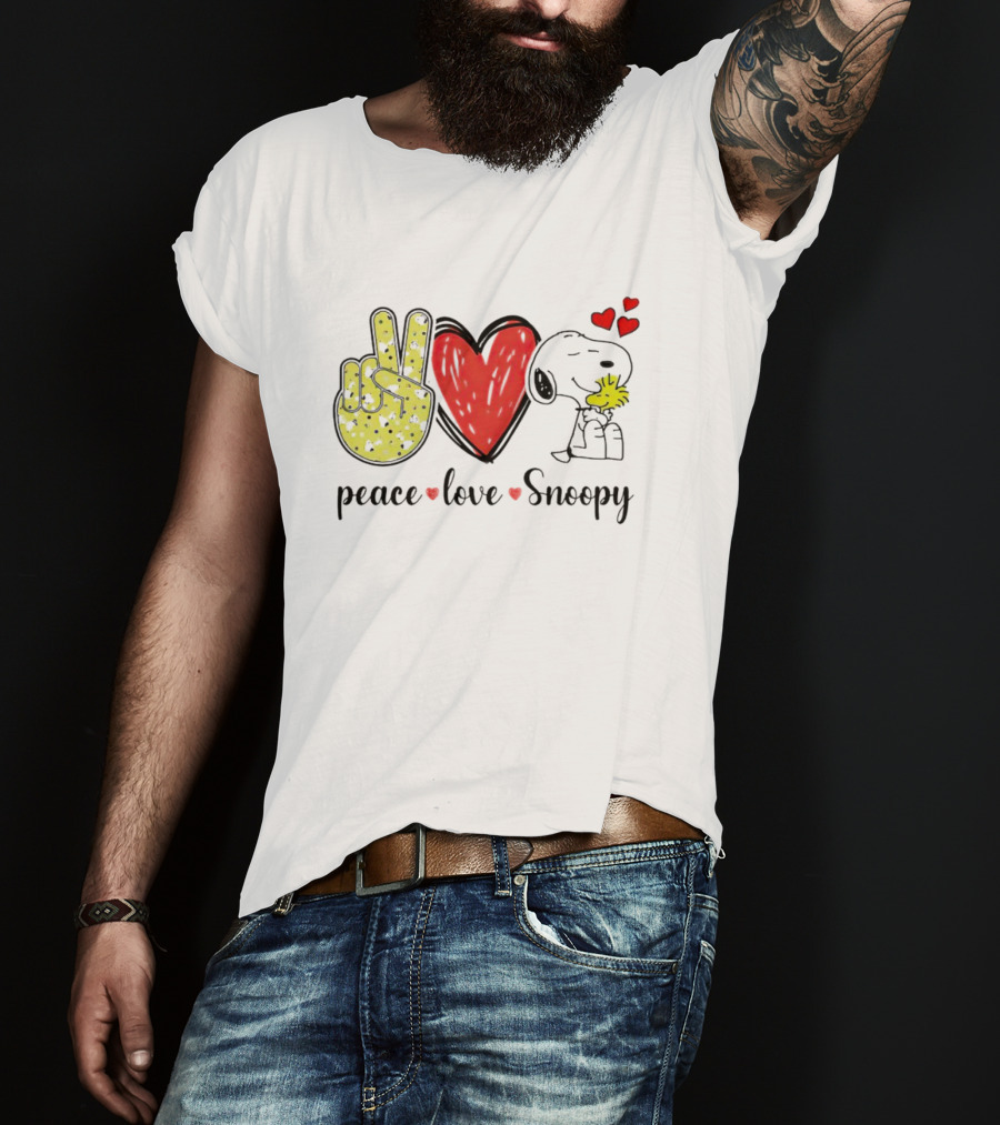 Peace Love Snoopy Hug Woodstock T-Shirt