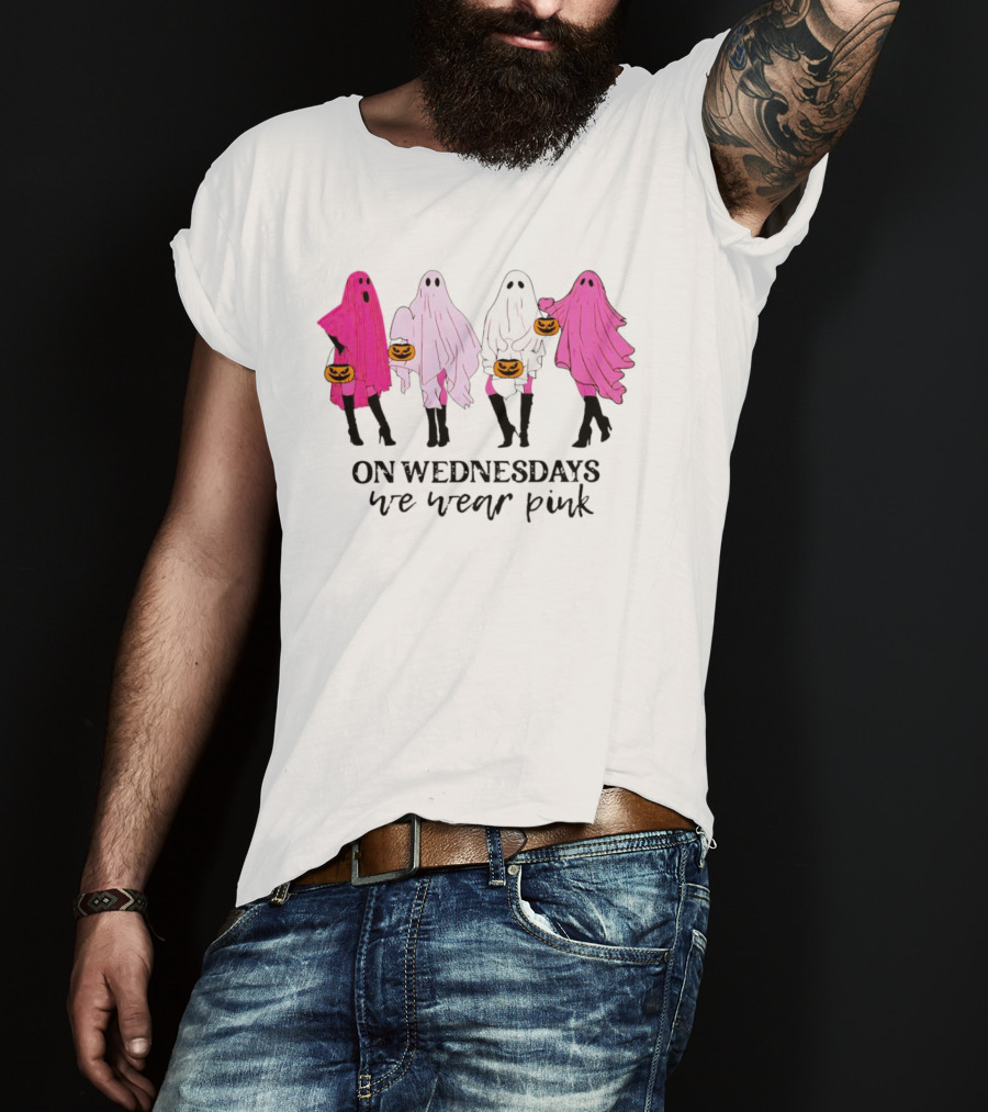 On Wednesdays We Wear Pink Ghost Costumes Halloween T-Shirt