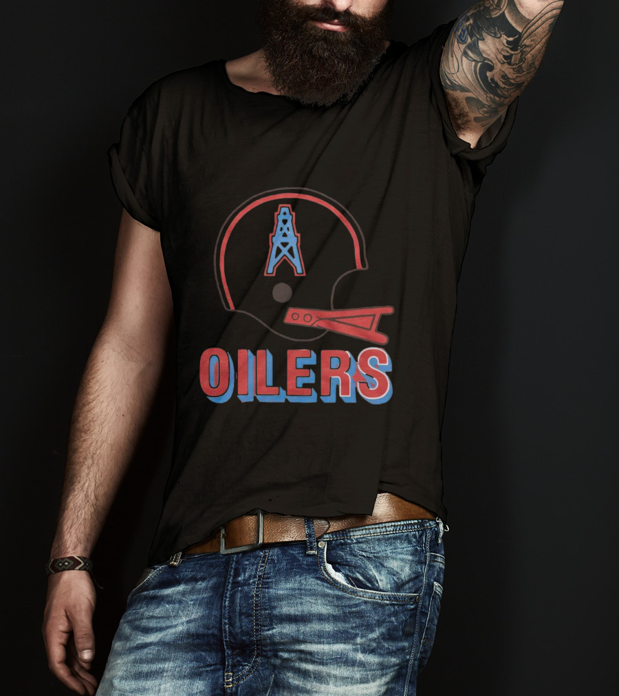Oilers Football Helmet With Tower T-Shirt