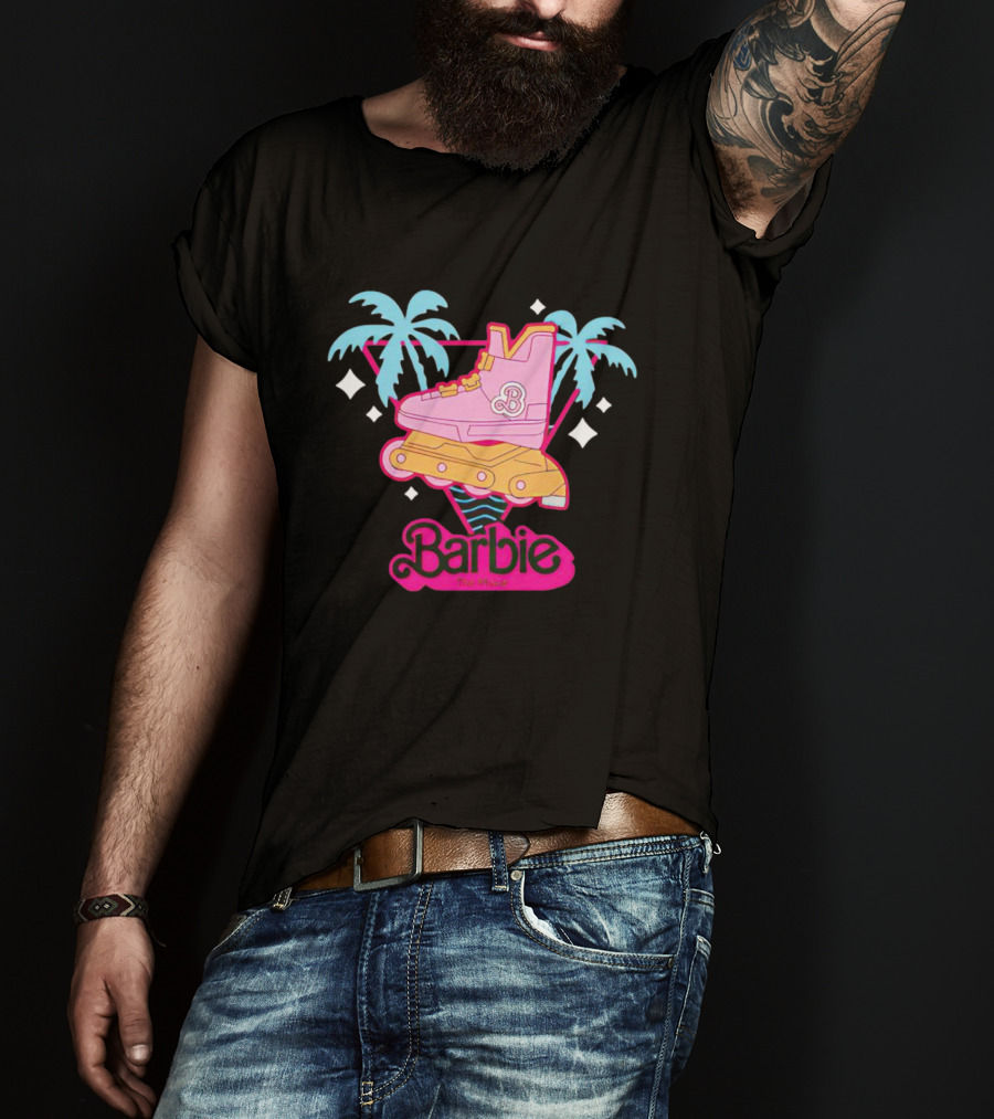 Barbie Rollerblade Movie Pink Skate And Palm Trees T-Shirt