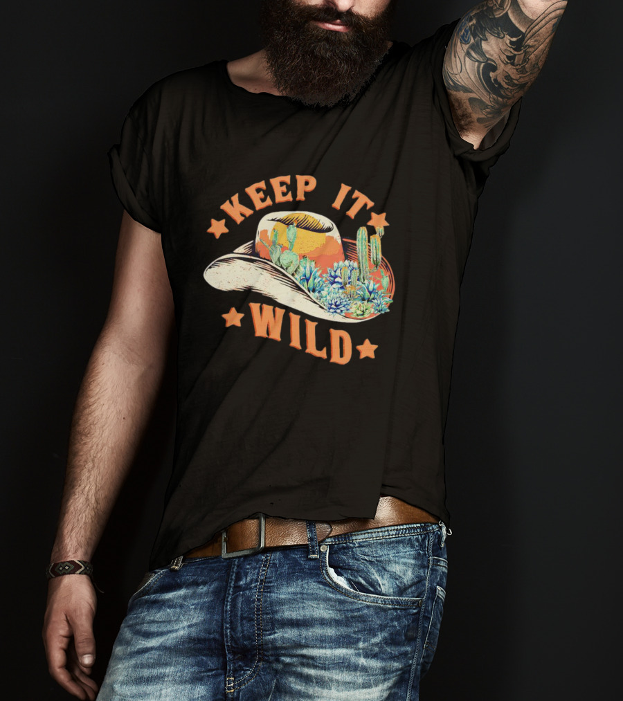 Keep It Wild Cowboy Hat Cactus Scene T-Shirt
