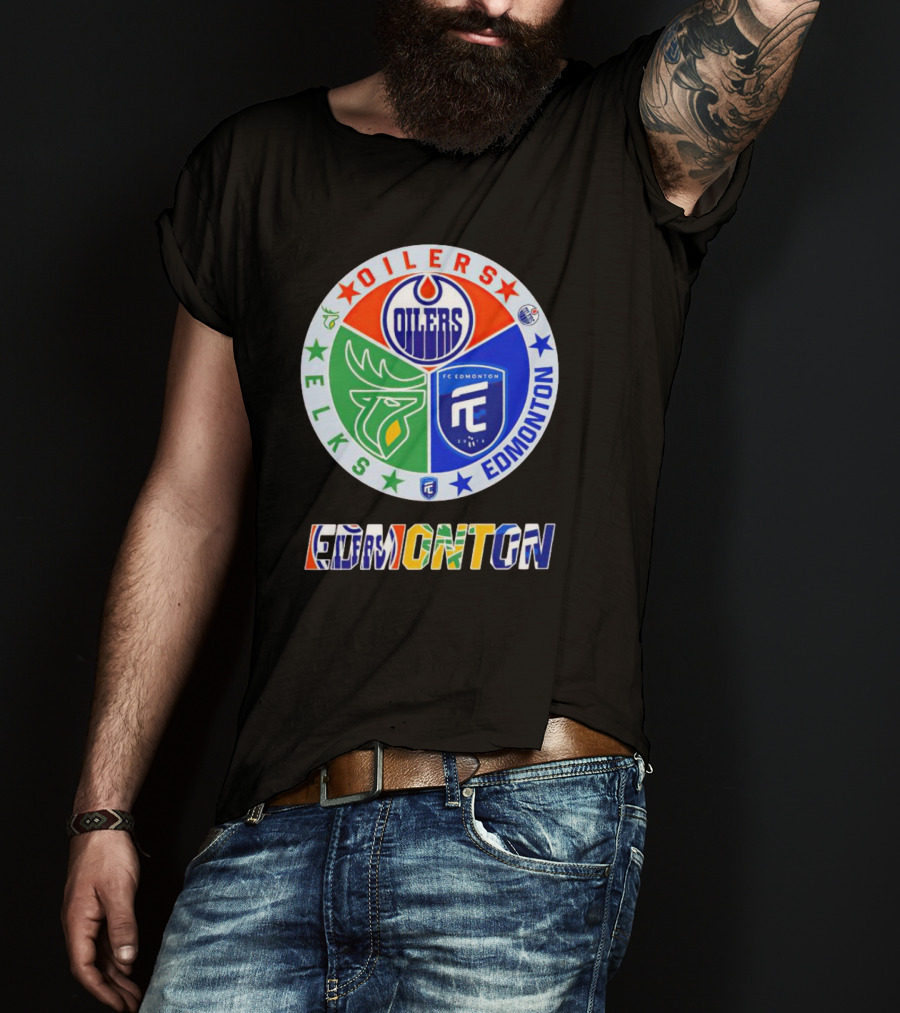 Oilers Elks FC Edmonton Sports Team Logo Collage T-Shirt