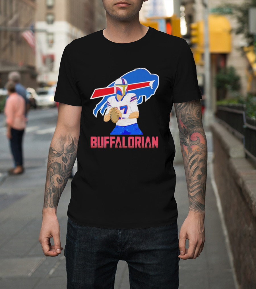 Buffalorian Josh Allen Buffalo Bills Mandalorian Helmet T-Shirt