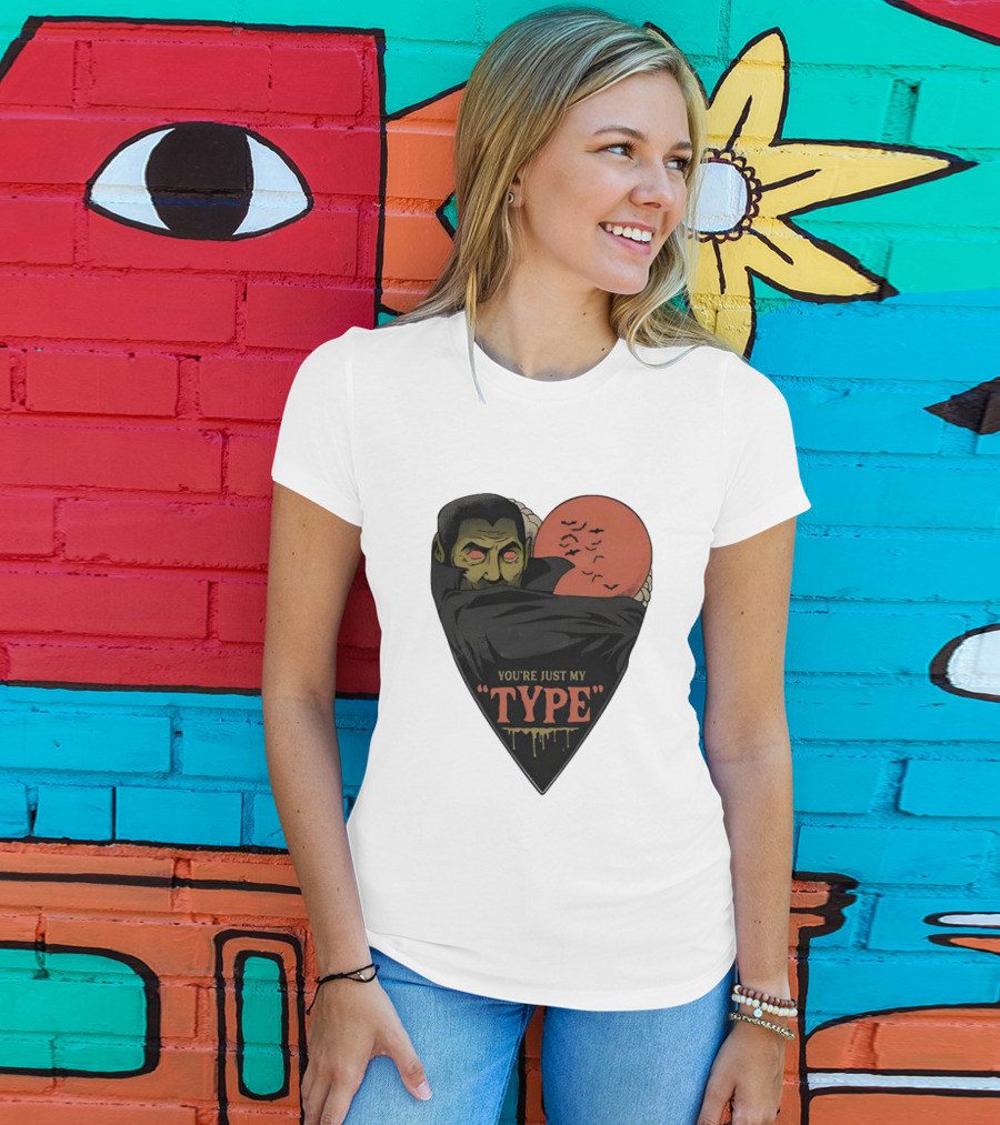 You’re Just My Type Horror Halloween Vampire With Red Moon And Bats T-Shirt