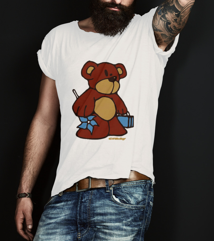 Ricky Montgomery Teddy Bear With Blue Flower And Suitcase T-Shirt