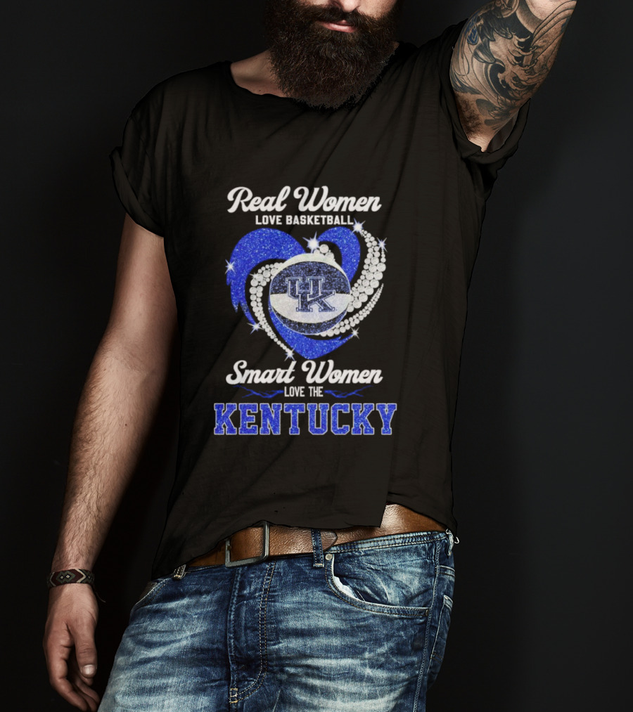 Real Women Love Basketball Smart Women Love The Kentucky Wildcats Diamond Heart T-Shirt