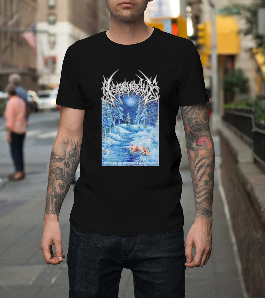 Kommodus Bleeding Snowfall Forest Scene Wreath T-Shirt