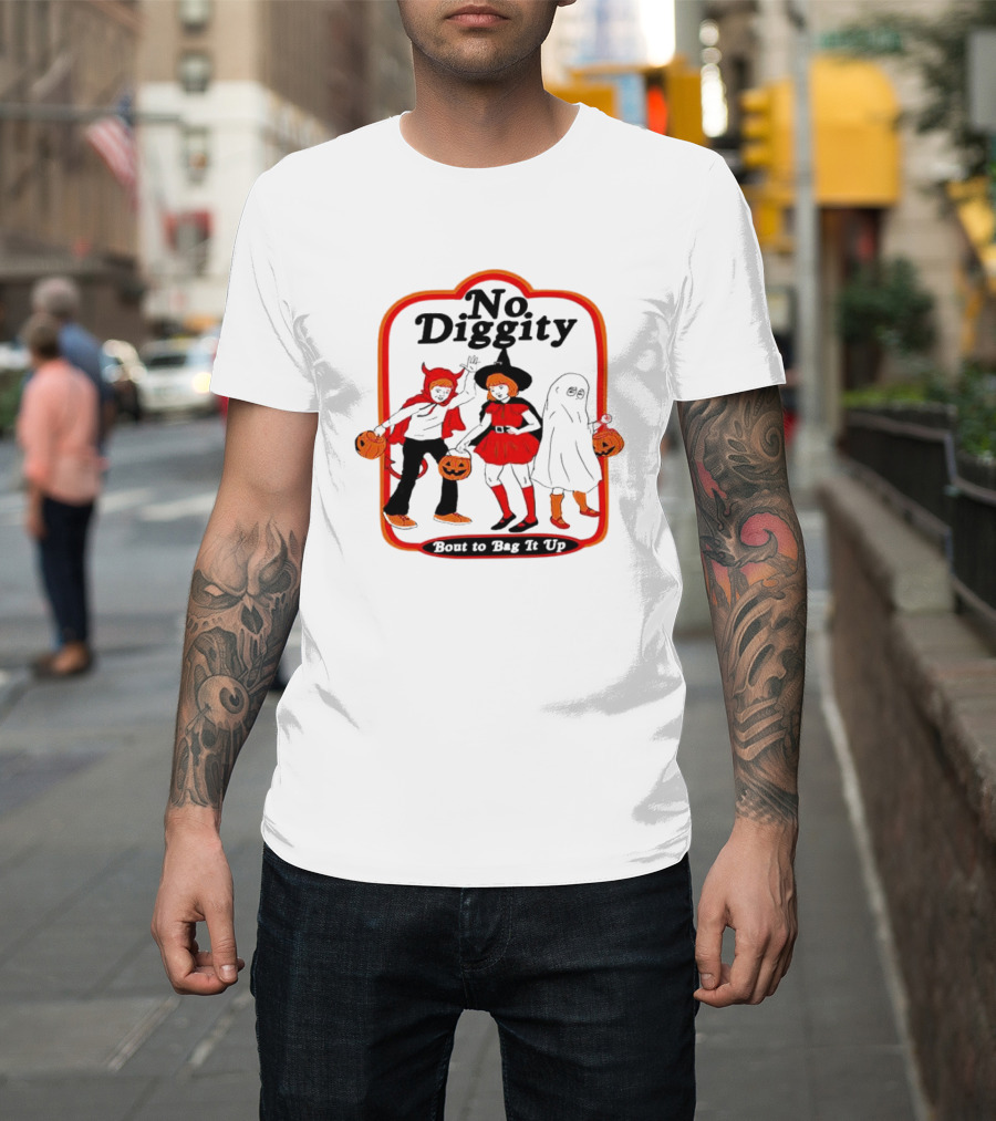 No Diggity Bout to Bag It Up Halloween Costume Trio with Pumpkins T-Shirt