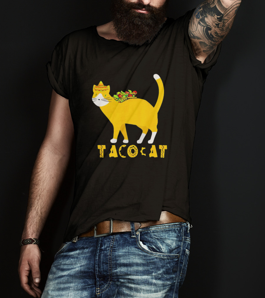 Tacocat Wearing Sombrero With Taco Filling Back T-Shirt