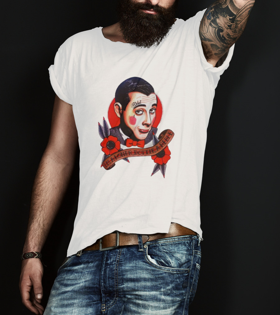 Men’s Funny Pee Wee Herman Rebel Tattoo Style Art With Flowers And Red Bow Tie T-Shirt