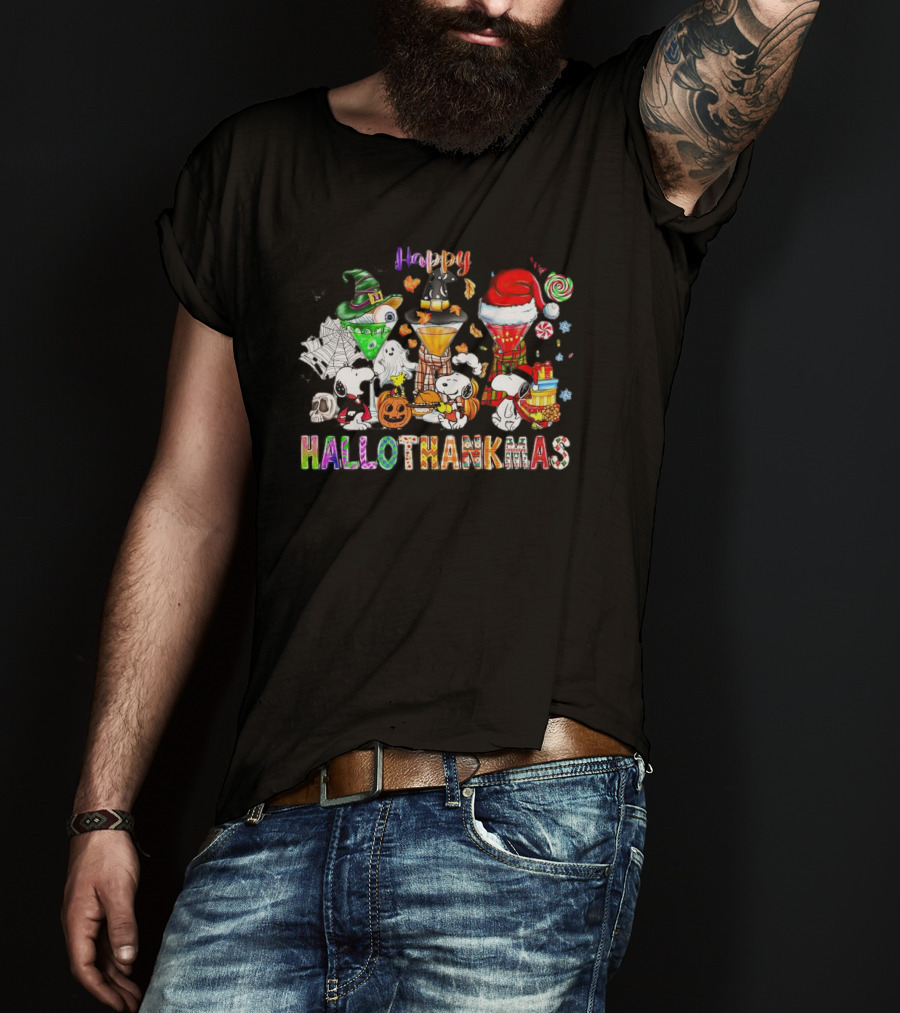 Happy Hallothanksmas Snoopy Halloween Thanksgiving Christmas T-Shirt