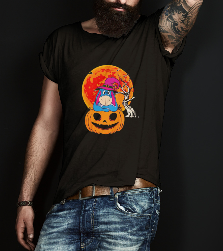 Eeyore Pumpkin Halloween Moon And Bats T-Shirt