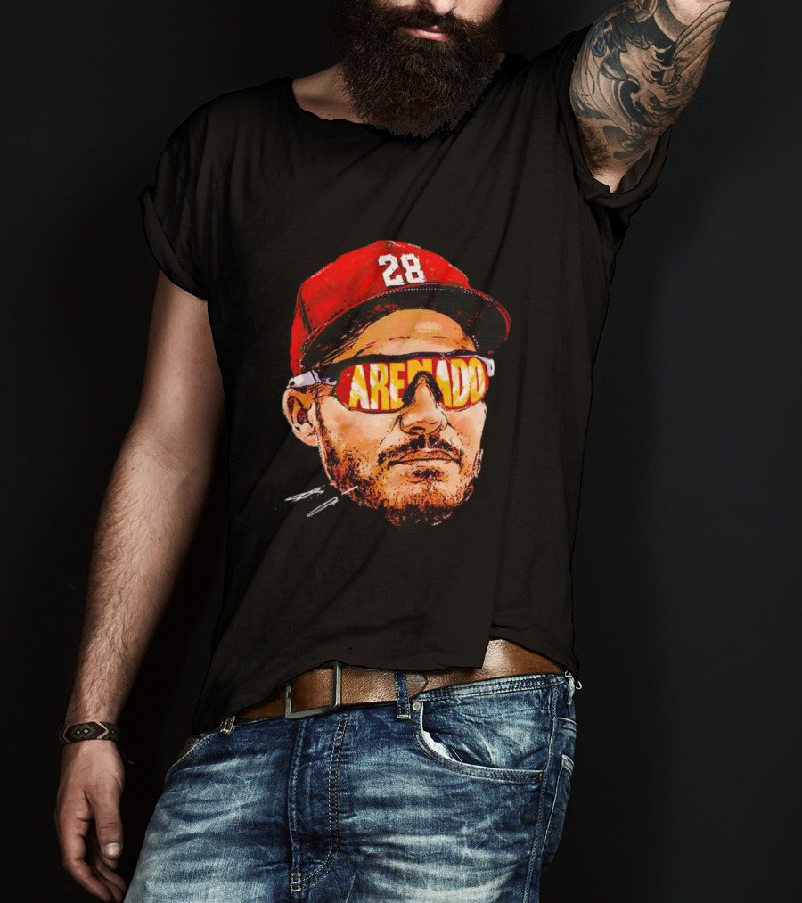 Nolan Arenado St. Louis Cardinals Number 28 Sunglasses Signature T-Shirt