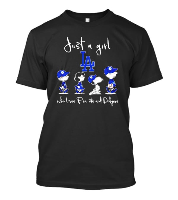Just A Girl Who Loves Peanuts Characters In LA Dodgers Gear T-Shirt