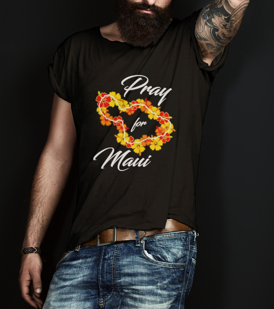 Pray For Maui Floral Hawaiian Lei T-Shirt