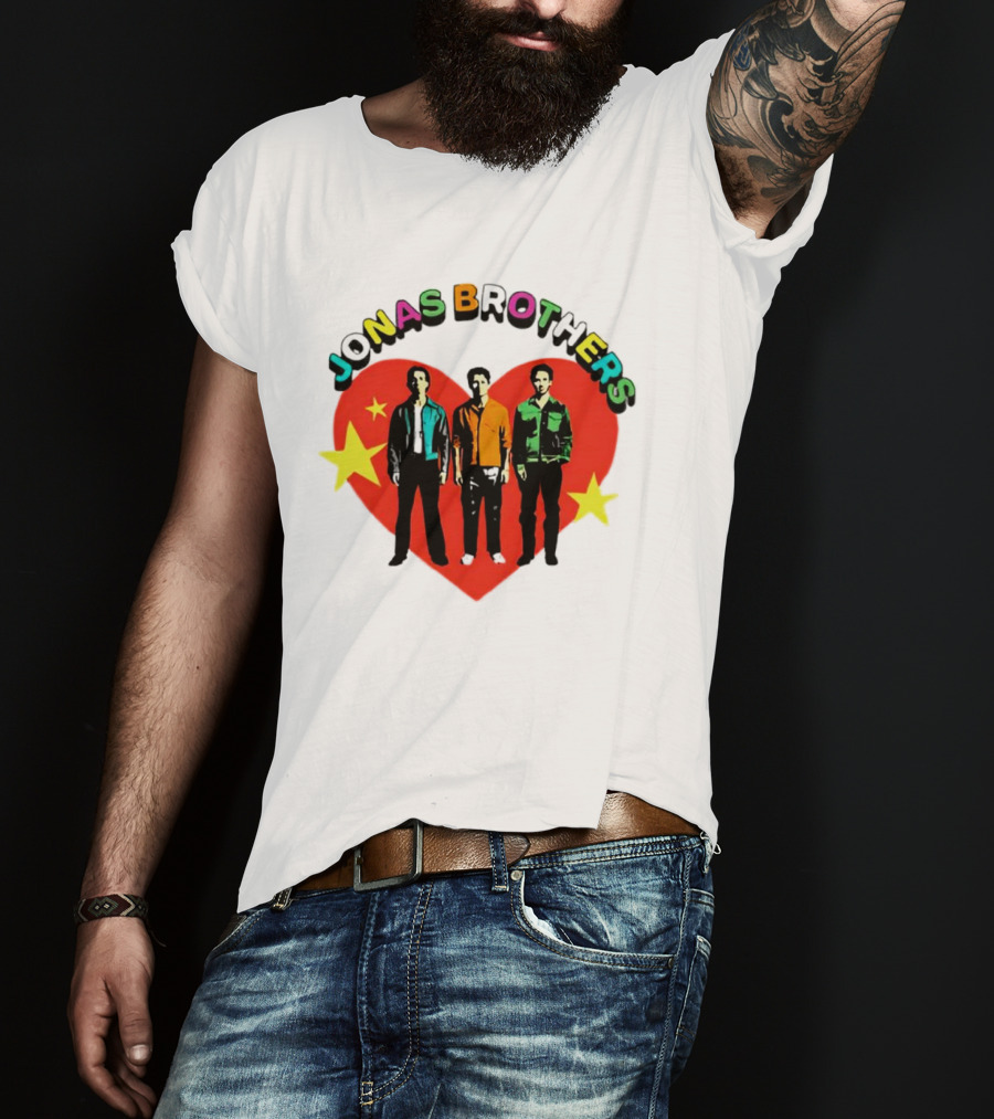 Jonas Brothers Heart Colorful Text With Stars And Figures T-Shirt