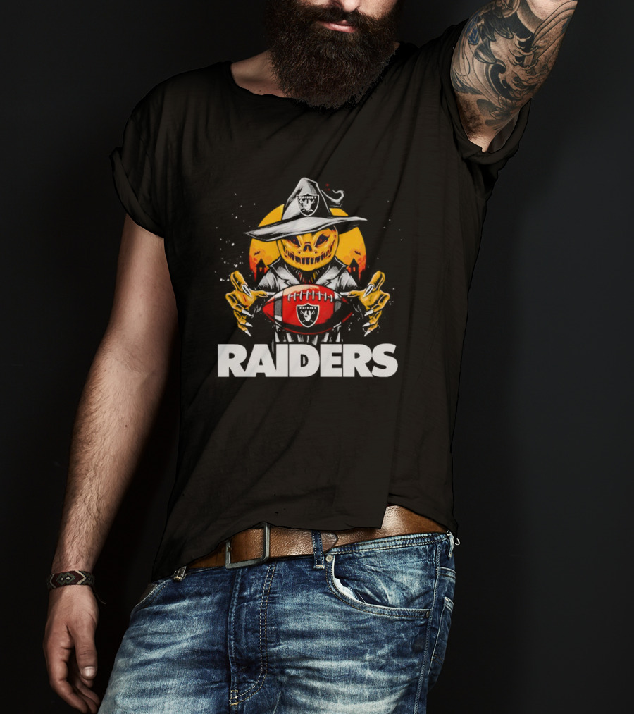 Las Vegas Raiders Halloween Pumpkin Witch Holding Football T-Shirt