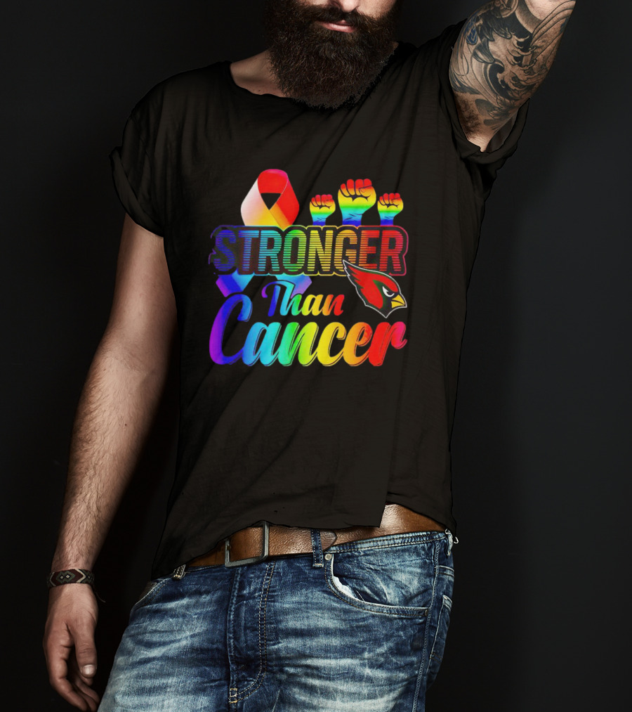 Arizona Cardinals Stronger Than Cancer Rainbow Ribbon Fists T-Shirt