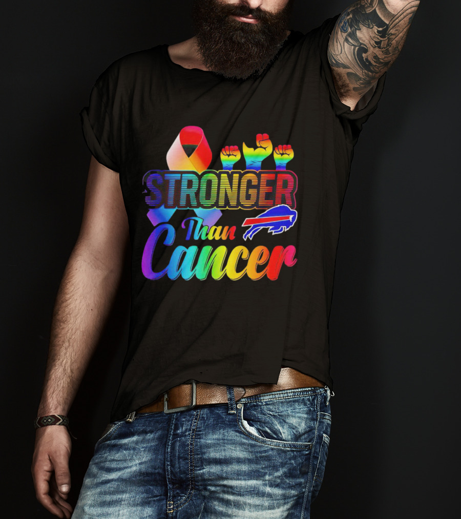 Stronger Than Cancer Buffalo Bills Rainbow Ribbon And Fists T-Shirt