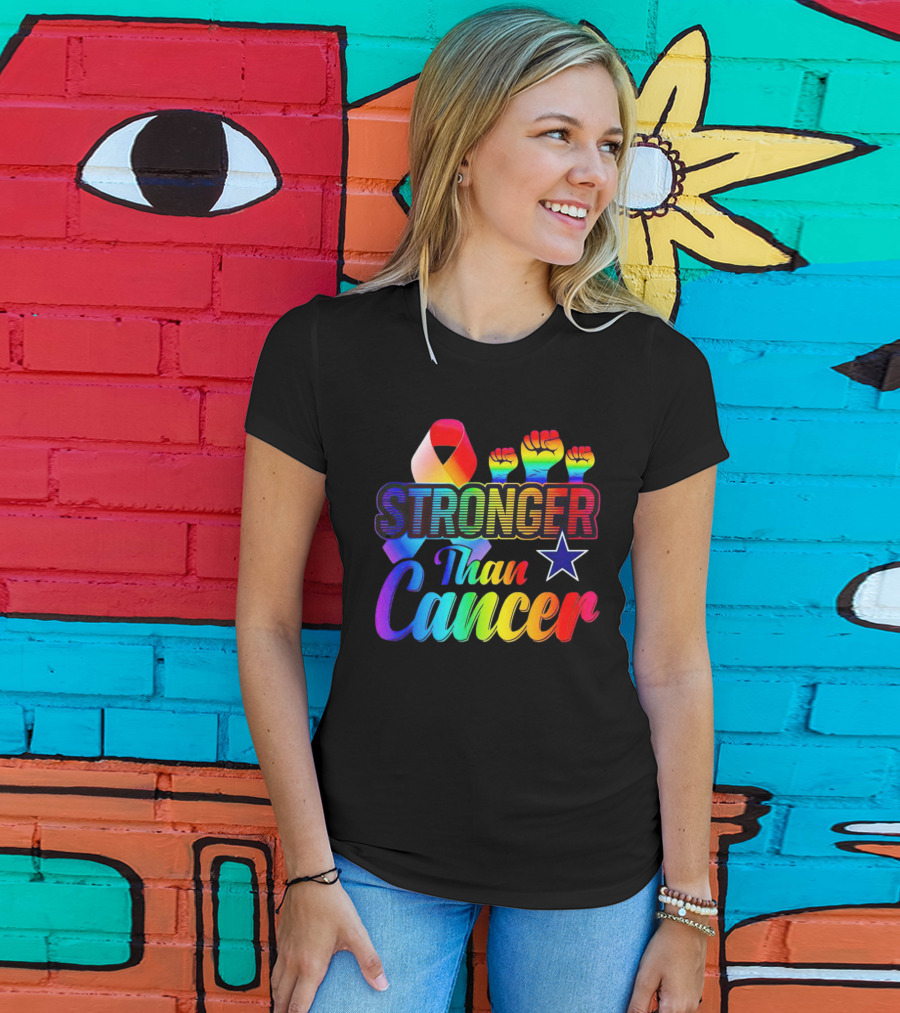 Dallas Cowboys Stronger Than Cancer Rainbow Fists Ribbon Star T-Shirt