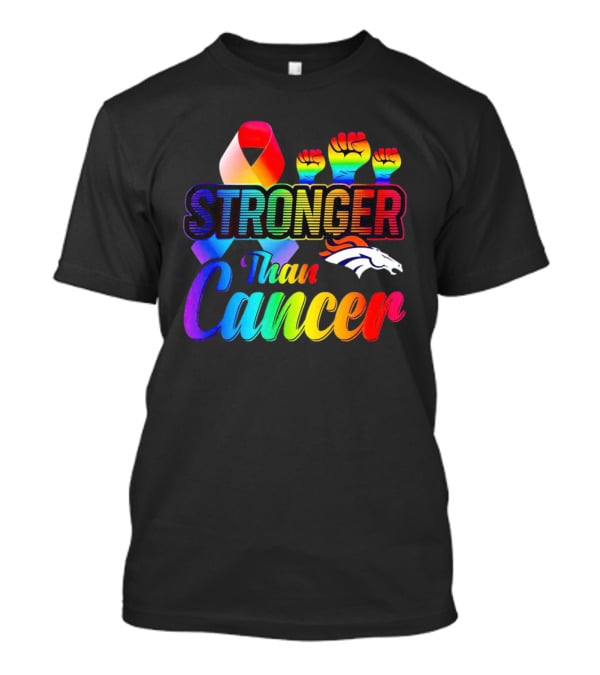 Denver Broncos Stronger Than Cancer Rainbow Ribbon Fists T-Shirt