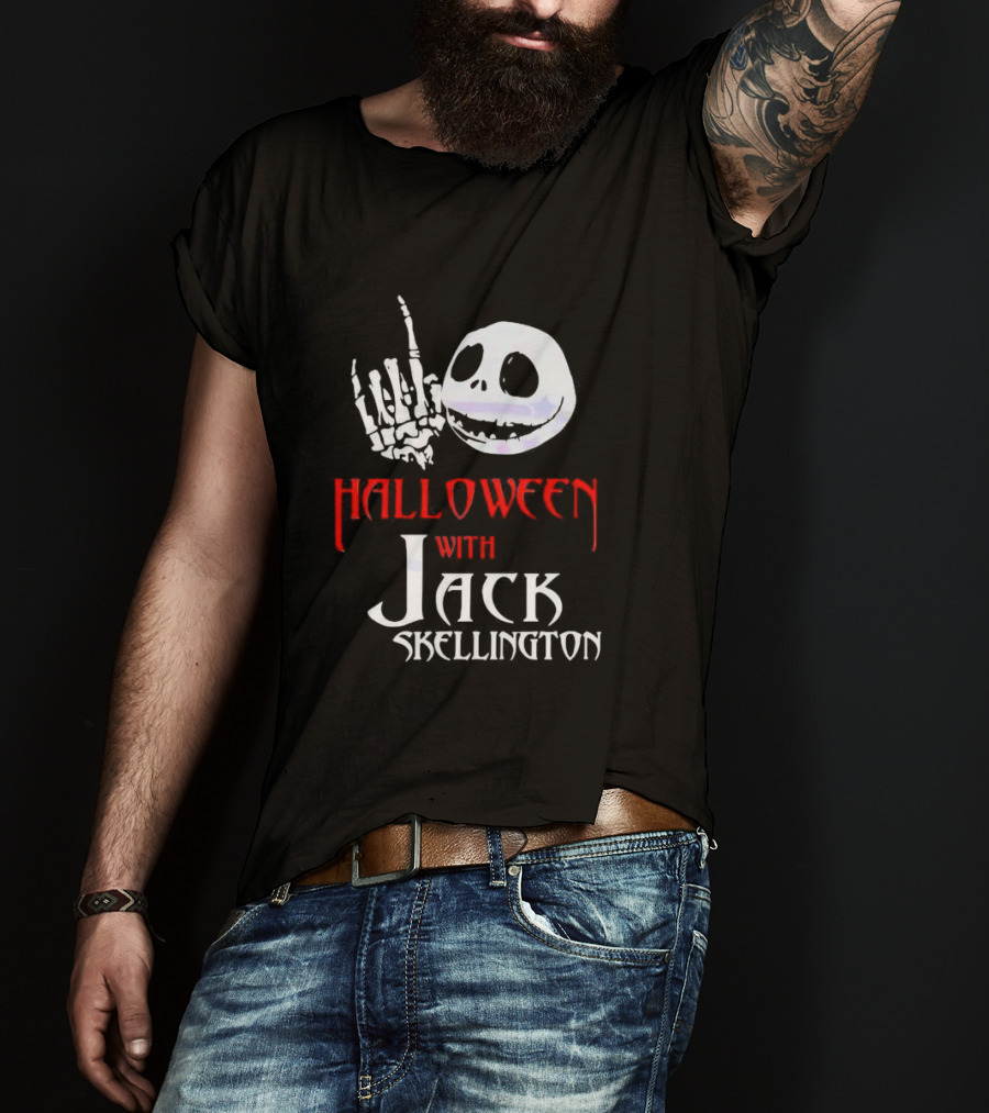 Halloween Fun With Jack Skellington's Face And Hand Gesture T-Shirt