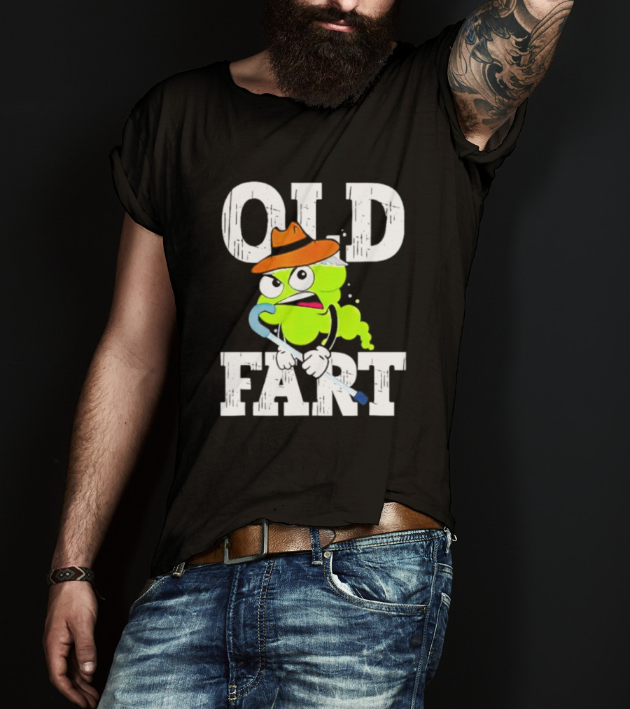 Old Fart Wearing Fedora With Cane Character T-Shirt