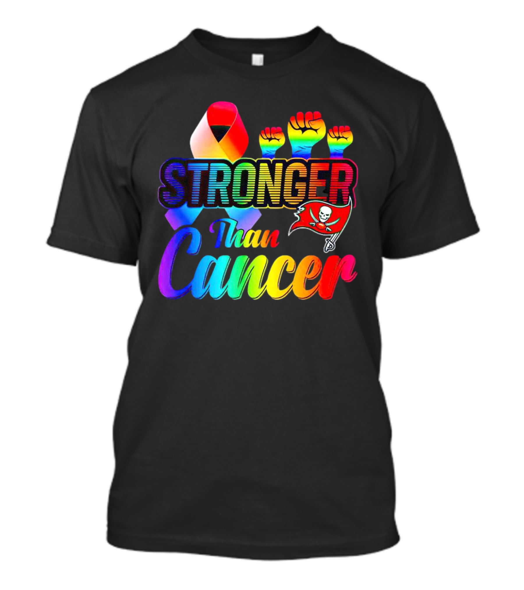 Tampa Bay Buccaneers Stronger Than Cancer Rainbow Ribbon Fists T-Shirt