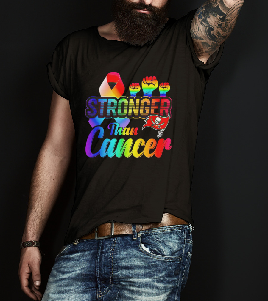 Tampa Bay Buccaneers Stronger Than Cancer Rainbow Ribbon Fists T-Shirt