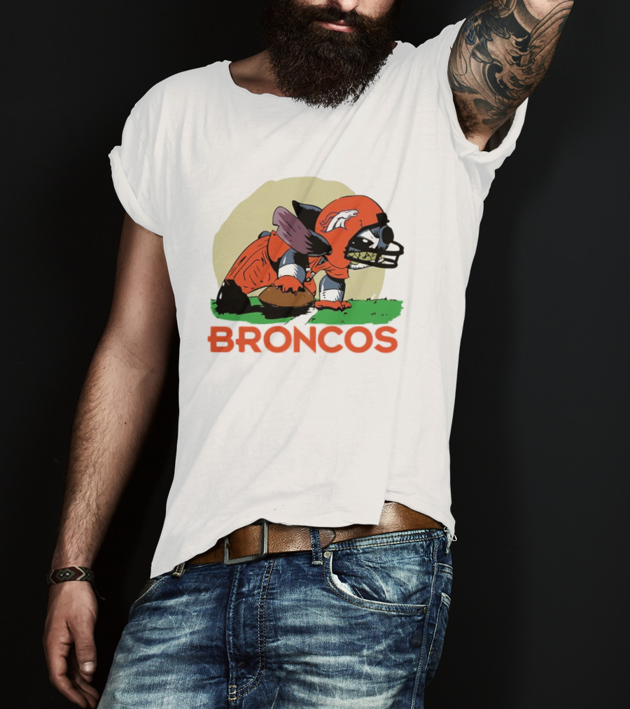 Angry Stitch NFL Football Broncos Helmet Rugged Player T-Shirt