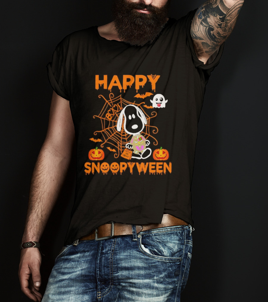 Happy Snoopyween Trick Or Treat Spooky Ghosts Pumpkins And Spider Webs T-Shirt