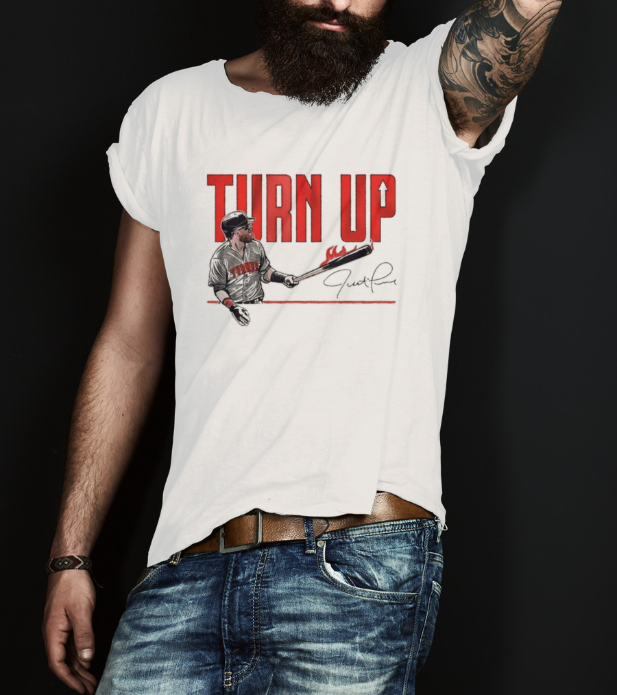 Justin Turner Baseball Turn Up Fire Bat Signature T-Shirt
