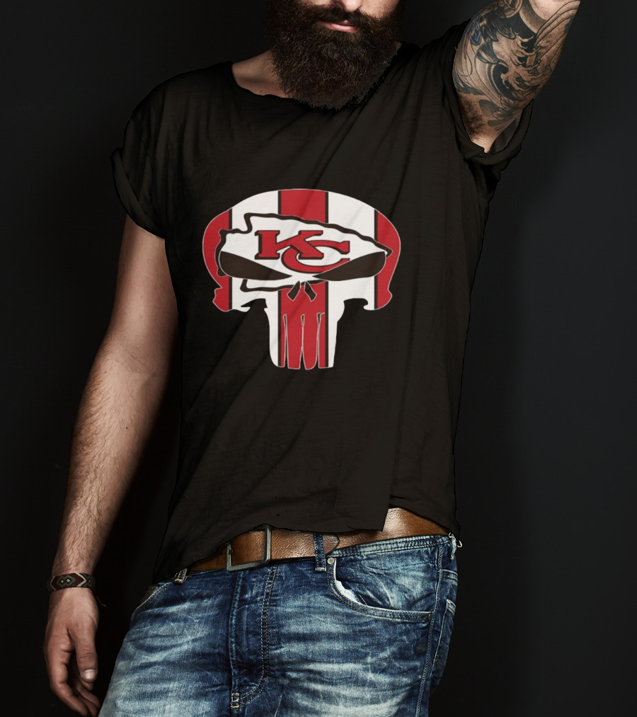 Kansas City Chiefs Skull KC Logo Stripe T-Shirt