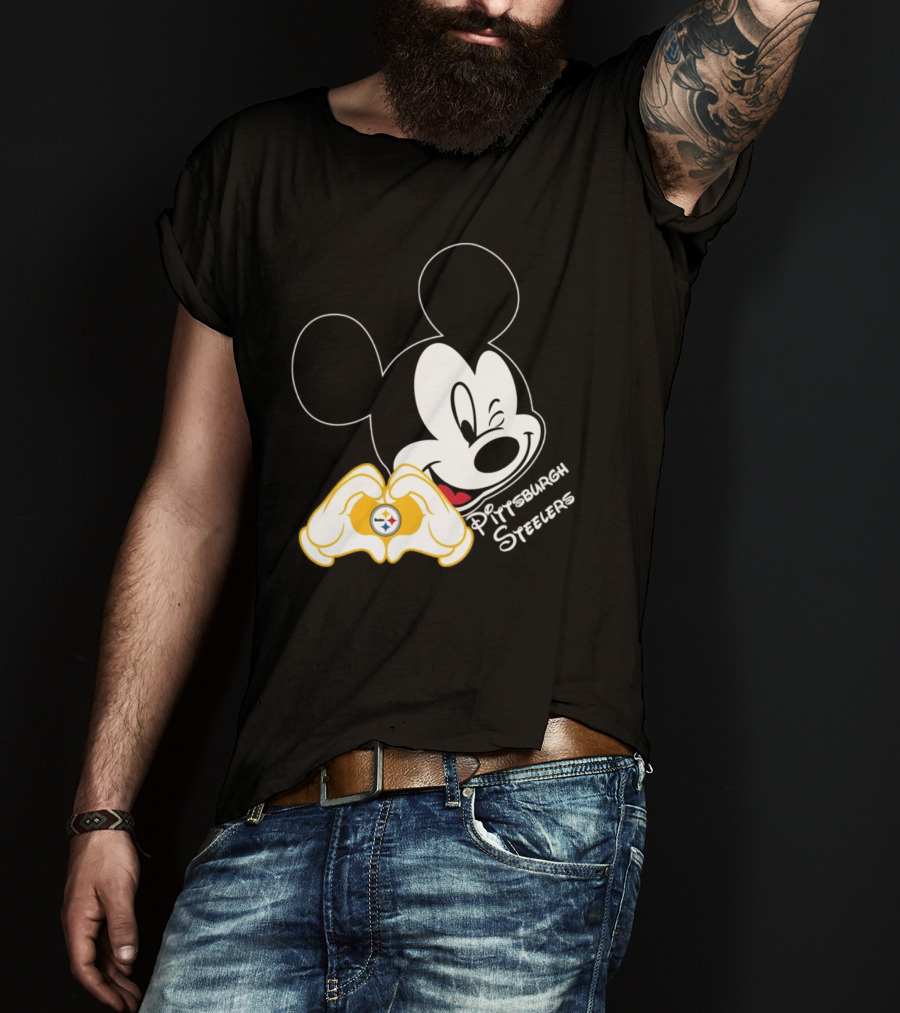 Mickey Mouse Heart Hands Pittsburgh Steelers T-Shirt