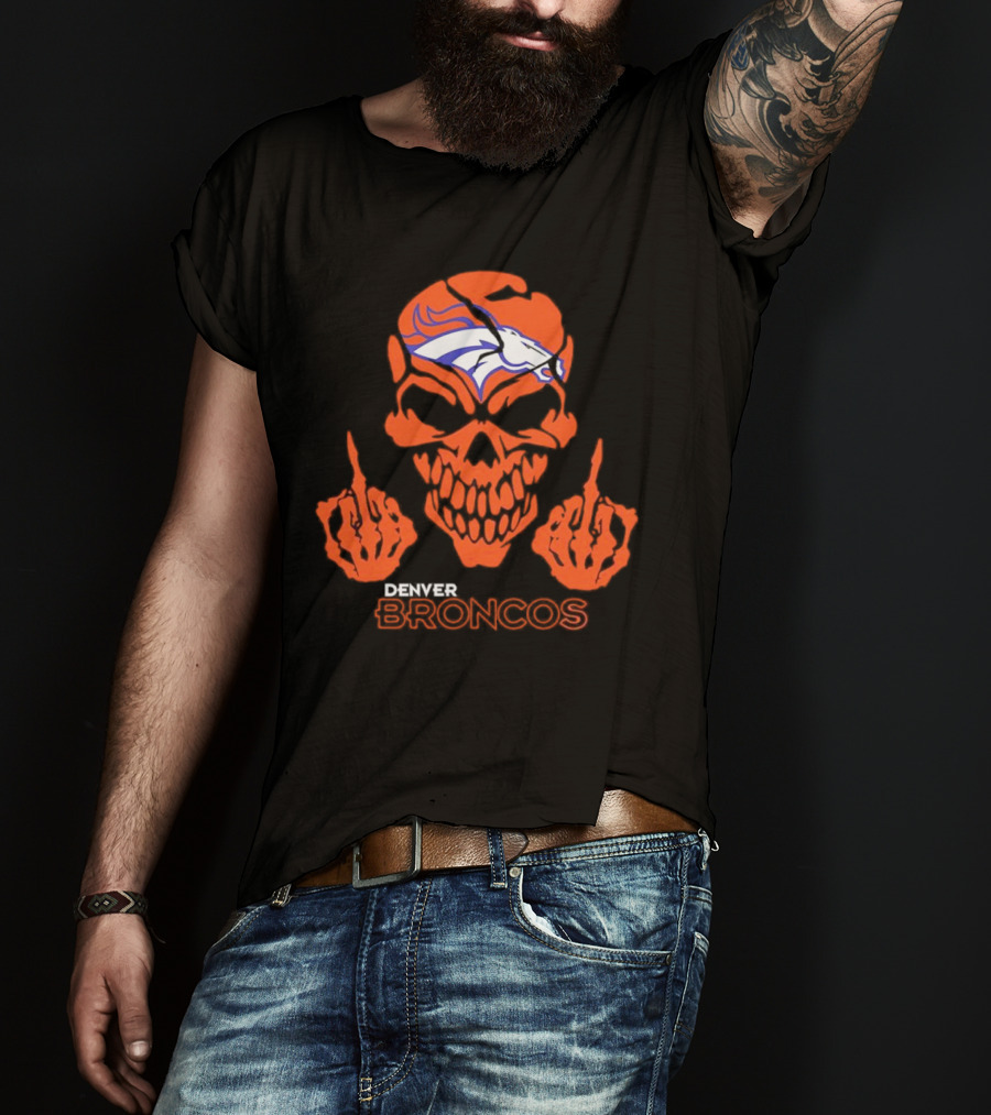 Denver Broncos Skull Middle Finger Iconic T-Shirt