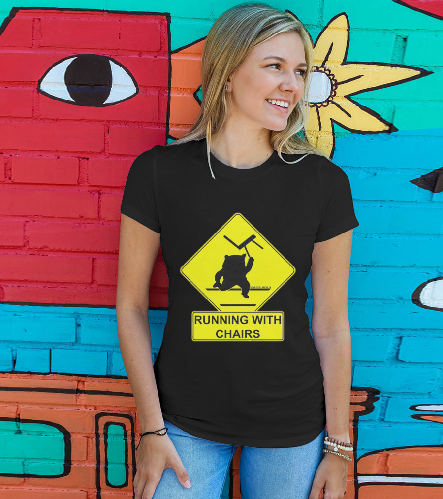 Nafo Fella Running With Chairs Caution Sign T-Shirt
