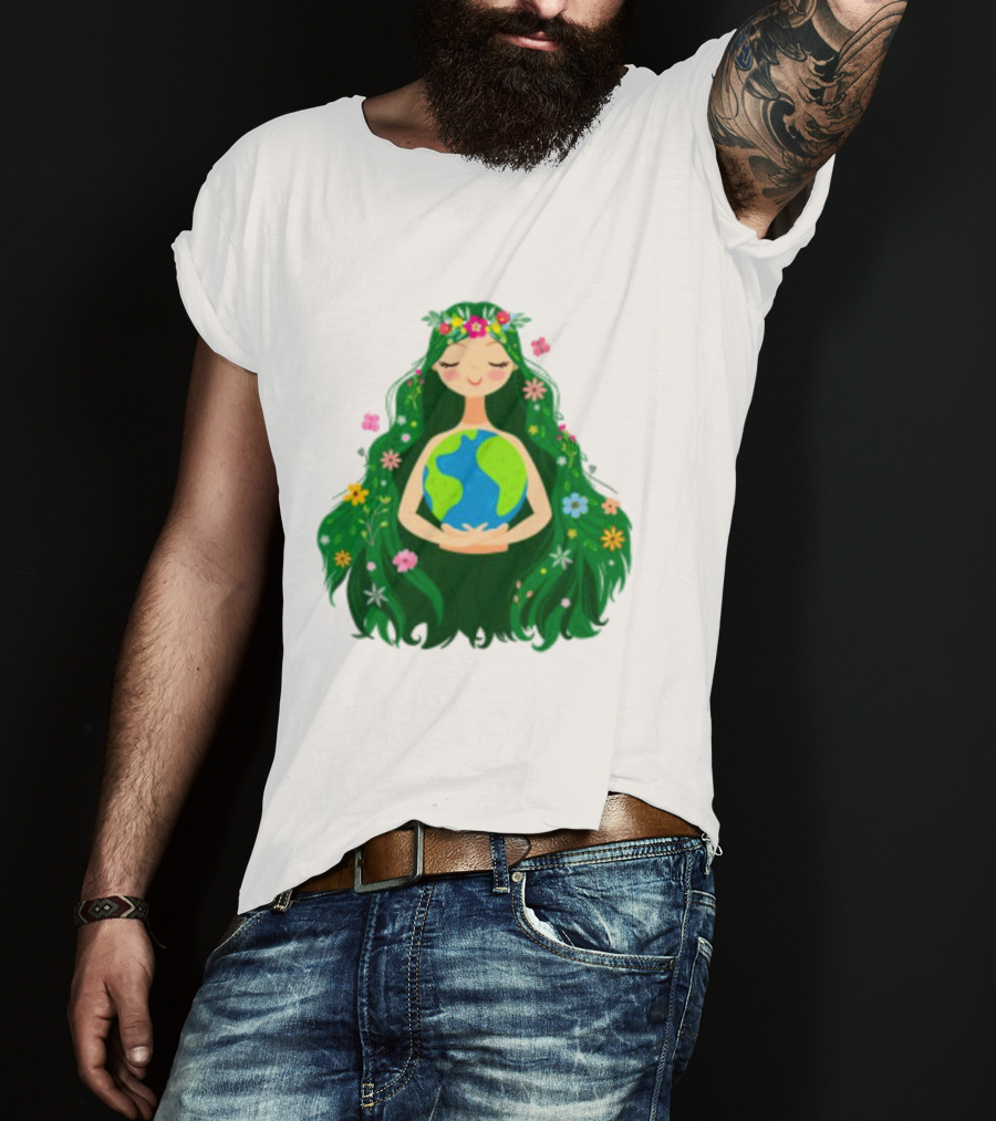 Beautiful Flowing Flower Earth Care Mother Nature Figure T-Shirt