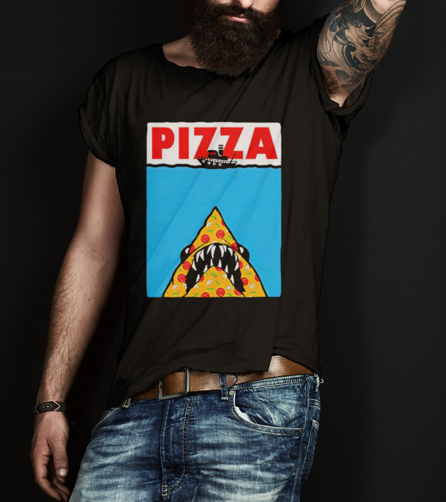 Pizza Slice Jaws Parody With Boat And Ocean T-Shirt
