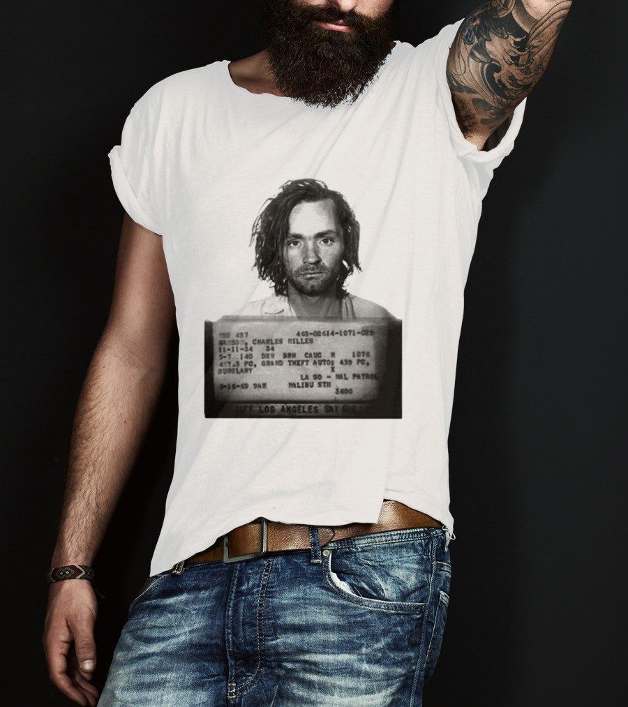 Charles Manson Mugshot Los Angeles Police Department Booking 1969 T-Shirt