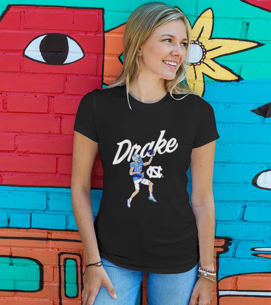 Drake Maye UNC Finger Roll Football Action T-Shirt