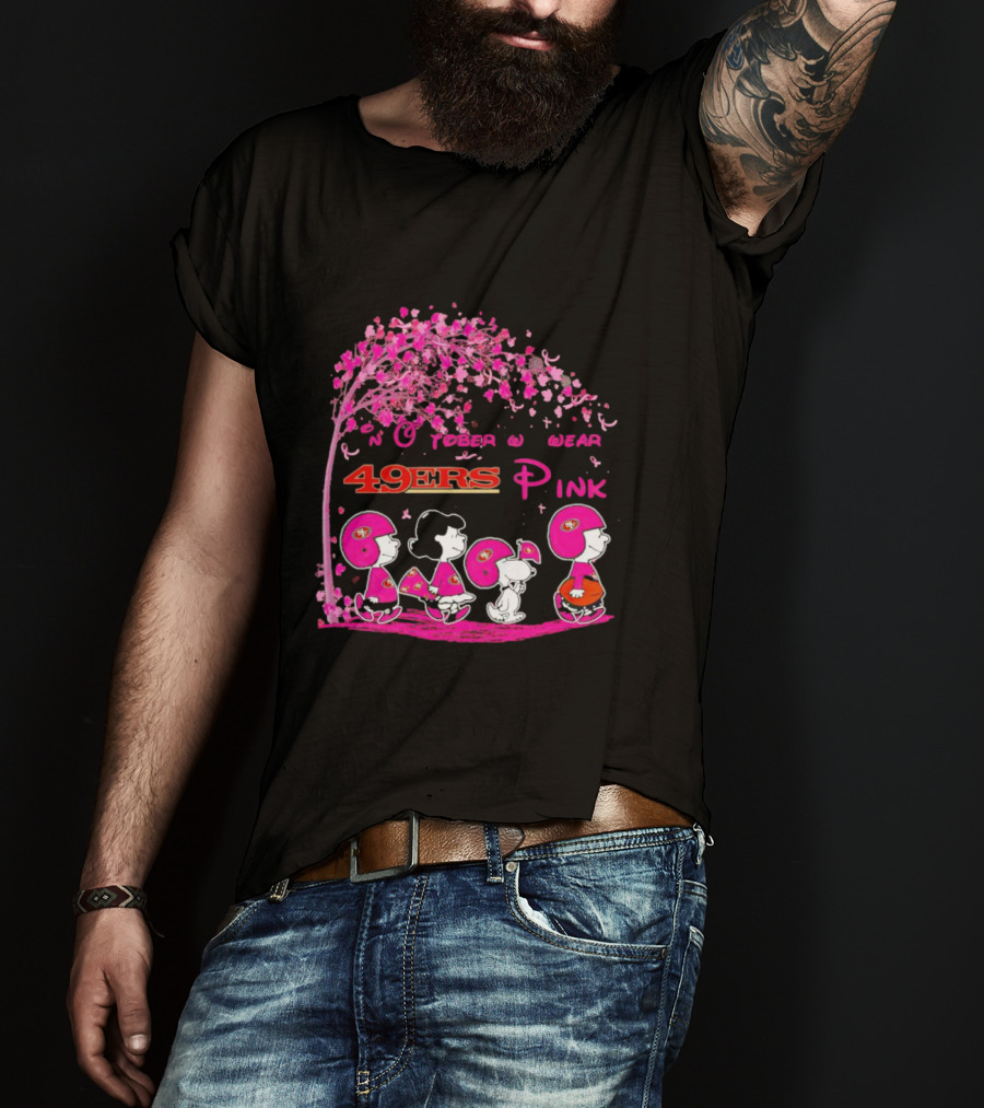 San Francisco 49ers Pink October Peanuts Characters Breast Cancer Awareness T-Shirt