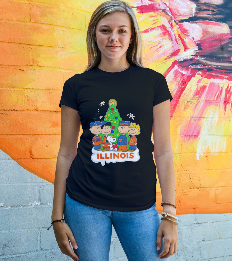 Peanuts Illinois Christmas Tree Celebrating Illinois Fighting Illini With Snoopy And Friends T-Shirt