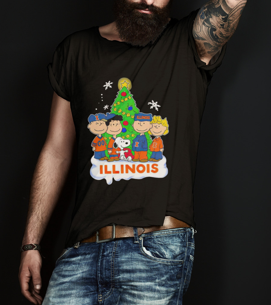 Peanuts Illinois Christmas Tree Celebrating Illinois Fighting Illini With Snoopy And Friends T-Shirt