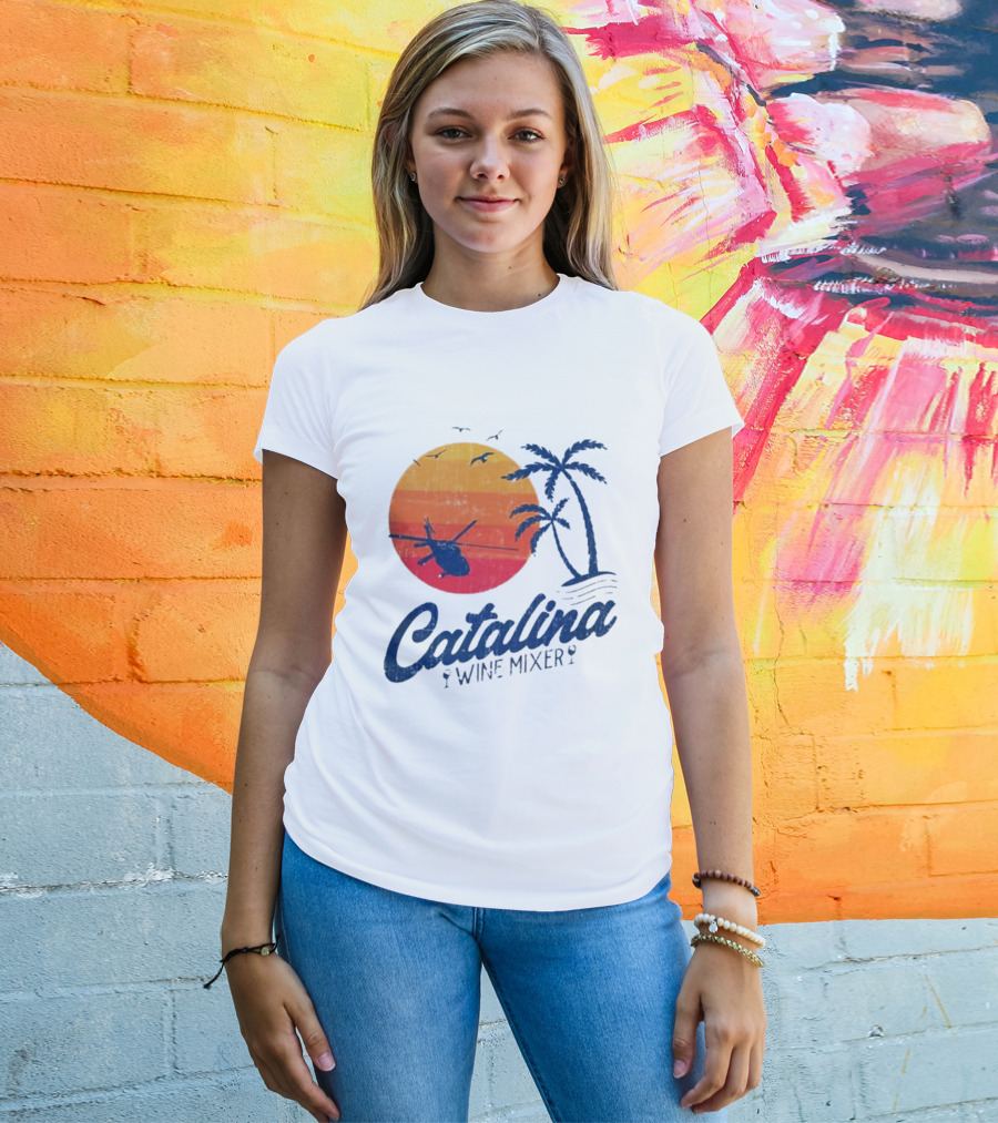 Catalina Wine Mixer Helicopter Sunset Palm Trees T-Shirt